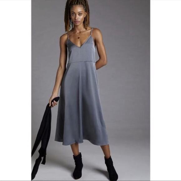 Daily Practice Anthropologie Slip Dress Satin Midi Boho Coastal Beach Teal XS - Picture 1 of 11